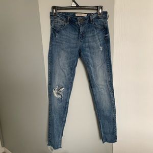Zara Skinny Ripped Jeans w/ Jewel Detail